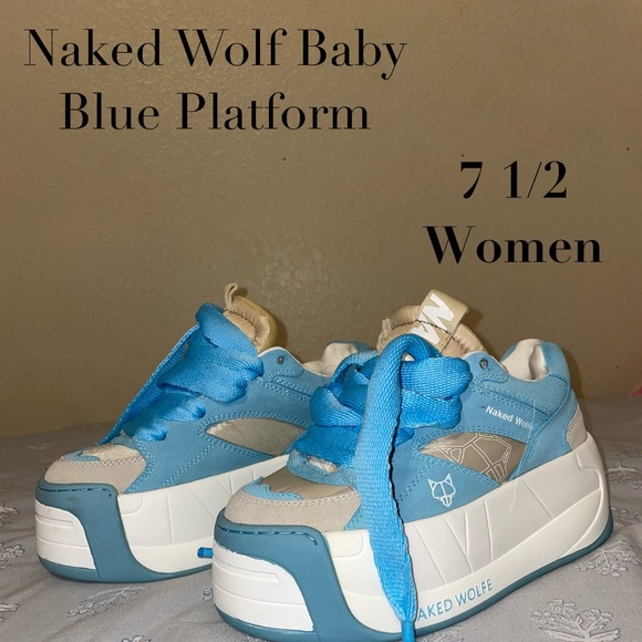 Naked Wolfe Blue and Cream Platform Shoes - Picture 1 of 4
